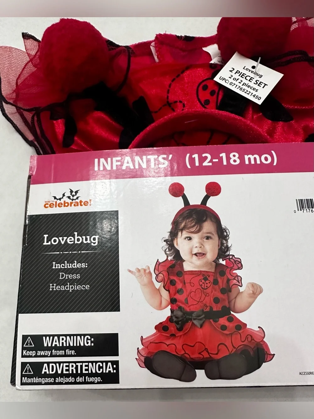 Way to Celebrate New Lovebug Dress and Headpiece Costume 12-18 months